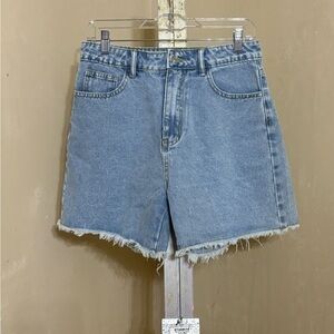 SHEIN Blue High-Waisted Jean Shorts with Frayed Hem SZ M
